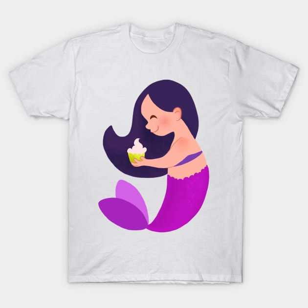 Purple Mermaid with Cupcake T-Shirt by Fernanda Campos